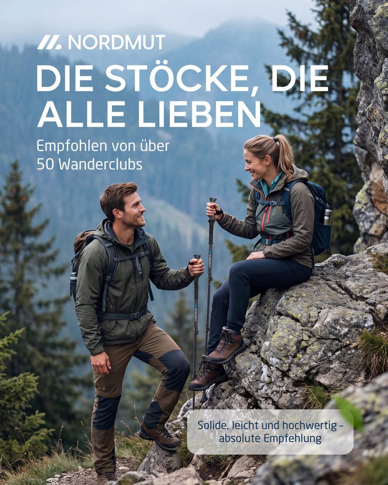 Nordmut Wanderstöcke Teleskop Trekkingstöcke, Nordic Walking Stöcke, Korkgriff, 65–135 cm (Set, 2 St., mit Tasche, Gummipuffern, Schnee- und Matschtellern), ultraleicht, stufenlos höhenverstellbar, Quick-Lock, Damen und Herren Bild 4
