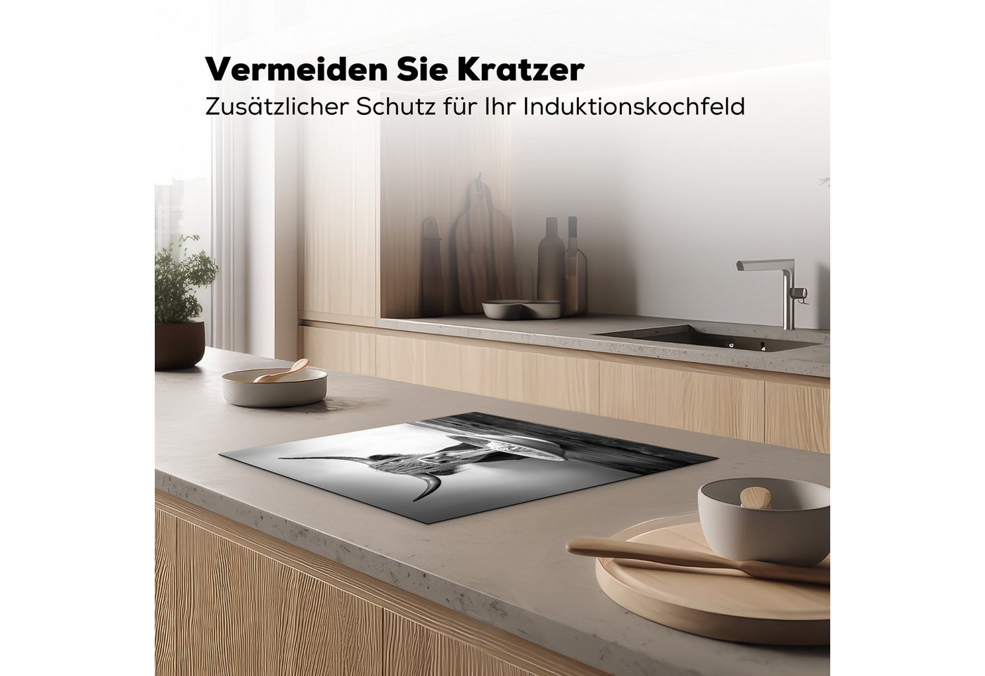 MuchoWow Herd-Abdeckplatte Schottischer Highlander - Spaghetti - Tiere - Schwarz und weiß, Vinyl, (1 tlg), Abdeckplatte für Ceranfeld, Herd Inductionsmatte, 57.6x51.6 cm Bild 3
