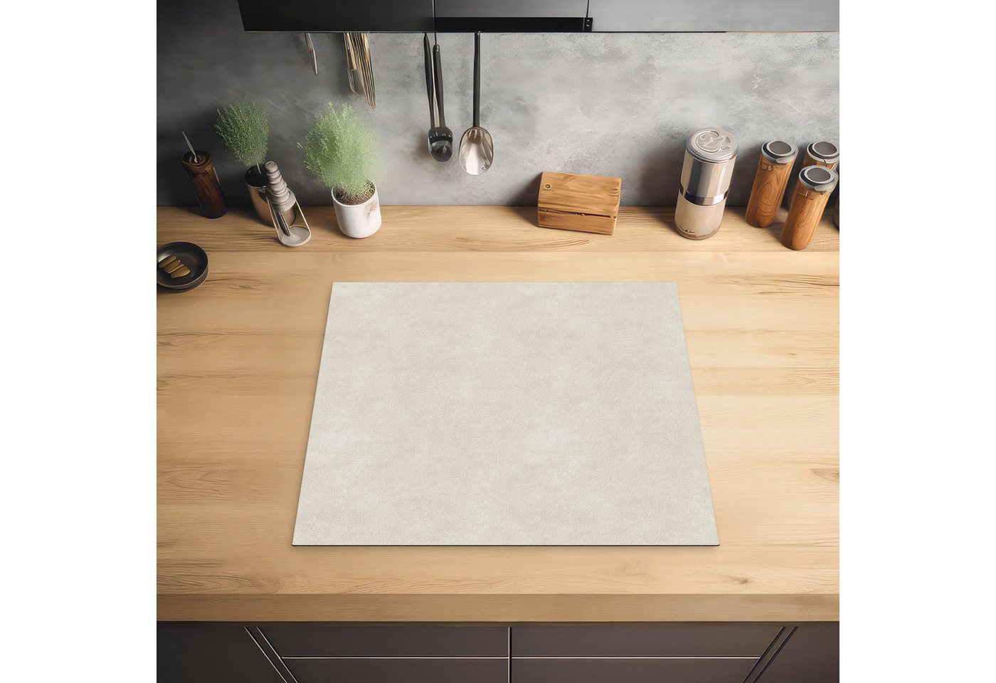 MuchoWow Herd-Abdeckplatte Sandfarben - Modern - Glatt, Vinyl, (1 tlg), Cerankochfeld Abdeckung, Herd Abdeckplatten Vinyl, 58.3x51.3 cm