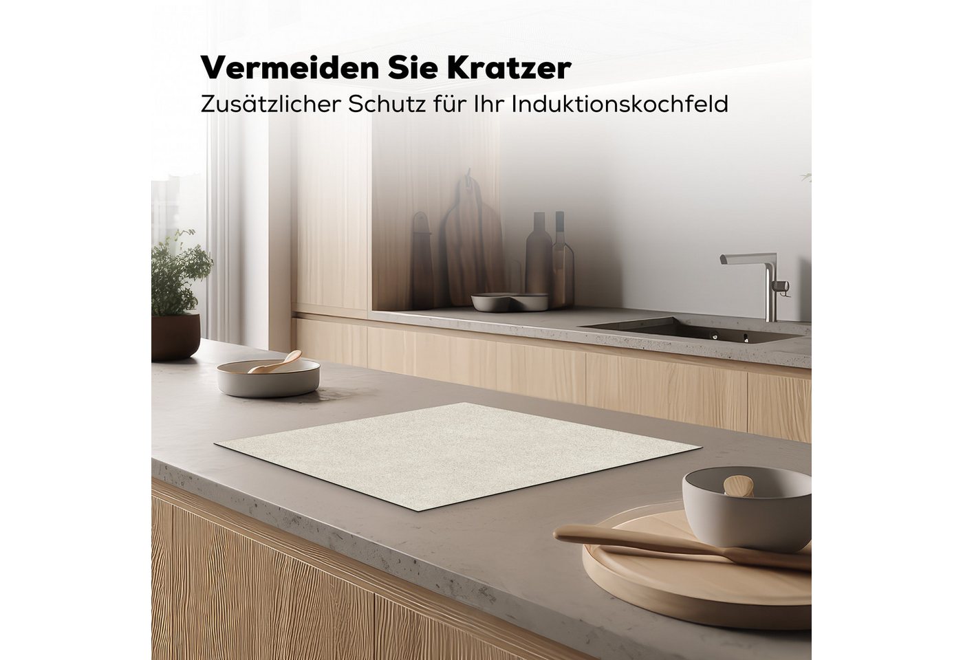 MuchoWow Herd-Abdeckplatte Sandfarben - Modern - Glatt, Vinyl, (1 tlg), Cerankochfeld Abdeckung, Herd Abdeckplatten Vinyl, 58.3x51.3 cm Bild 3