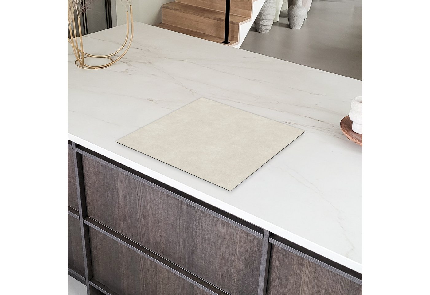 MuchoWow Herd-Abdeckplatte Sandfarben - Modern - Glatt, Vinyl, (1 tlg), Cerankochfeld Abdeckung, Herd Abdeckplatten Vinyl, 58.3x51.3 cm Bild 4
