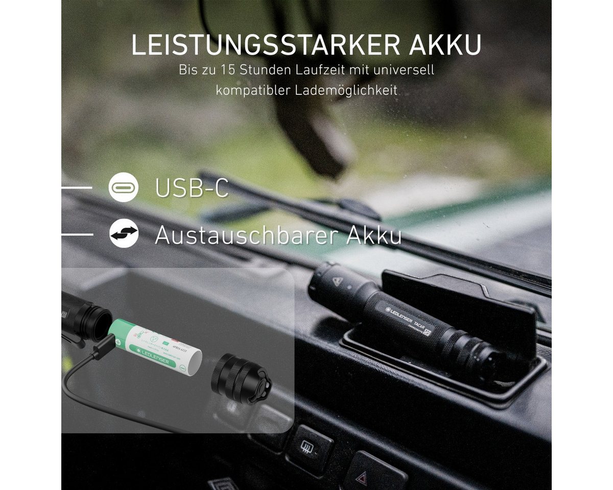 Ledlenser Taschenlampe TAC6R Outdoor Set, bis 2000 Lumen, 370m Leuchtweite, 15h Laufzeit, mit 9-tlg. Zubehör Set