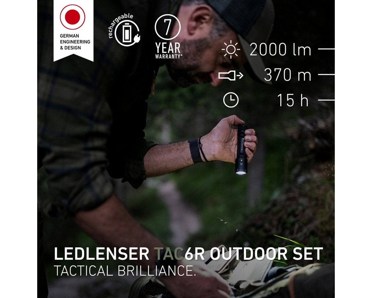 Ledlenser Taschenlampe TAC6R Outdoor Set, bis 2000 Lumen, 370m Leuchtweite, 15h Laufzeit, mit 9-tlg. Zubehör Set Bild 3
