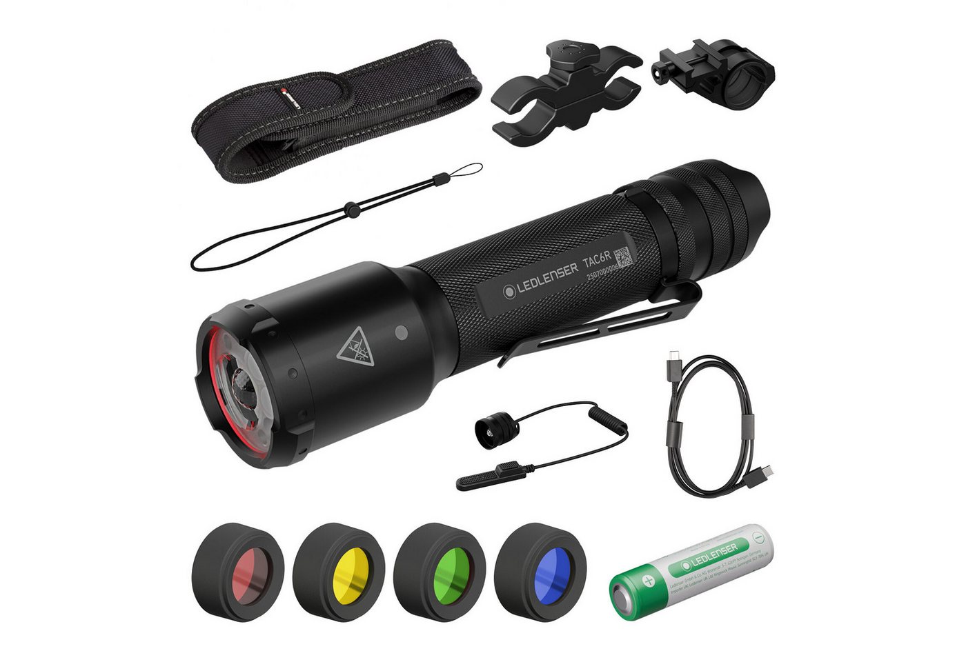 Ledlenser Taschenlampe TAC6R Outdoor Set, bis 2000 Lumen, 370m Leuchtweite, 15h Laufzeit, mit 9-tlg. Zubehör Set Bild 4
