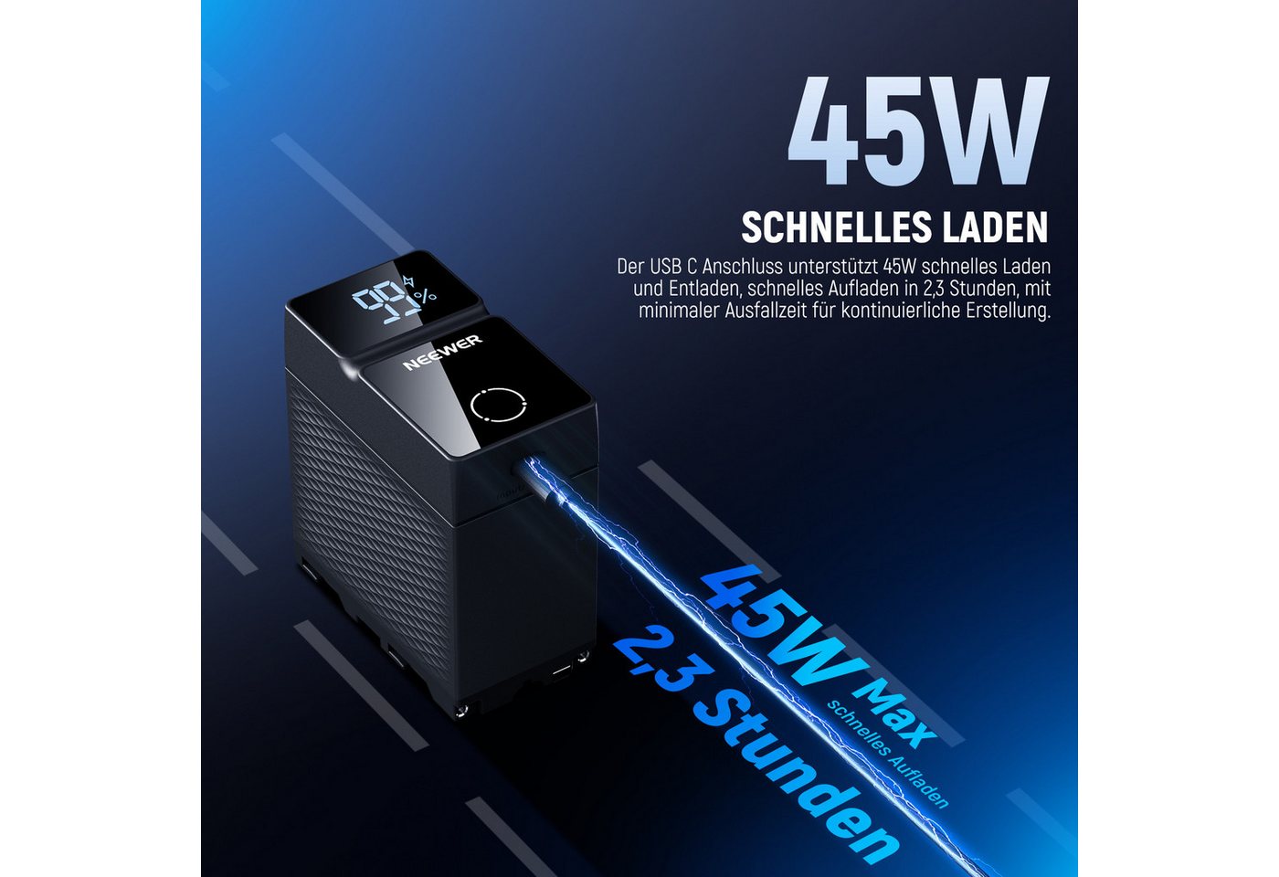 Neewer NW-F970U 10500mAh Battery Kamera Akku Ersatzakku PD 45W Schnellladung Kamera-Akku, OLED/USB A/USB C, für Camera Monitor Kompatibel mit Sony Canon Nikon Bild 2