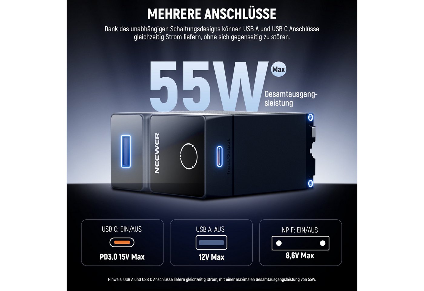 Neewer NW-F970U 10500mAh Battery Kamera Akku Ersatzakku PD 45W Schnellladung Kamera-Akku, OLED/USB A/USB C, für Camera Monitor Kompatibel mit Sony Canon Nikon Bild 3