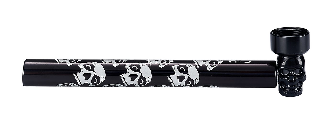 CHAMP HIGH Handpfeife TABAKPFEIFE SKULL 12,5cm aus Glas mit 5 Sieben Glaspfeife 386 (Silber), Rauchpfeife mini Pfeife Tabak Pipe Siebe Bild 2