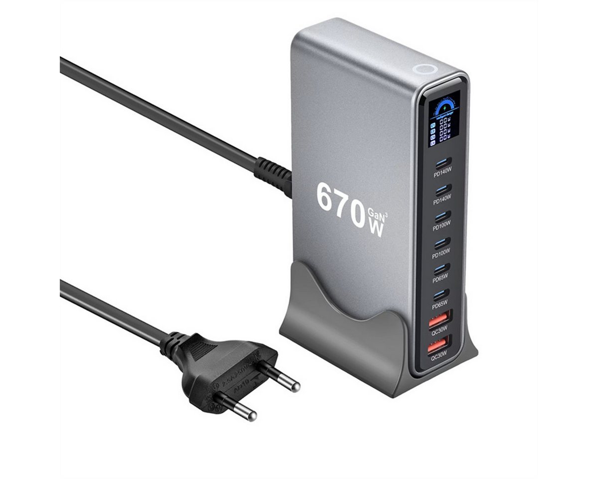 AUDEW 670W 8-Port LCD USB-Ladegerät (6× USB-C PD, 2× USB-A, Digitalanzeige GaN Schnellladegerät, Smartphone Laptop Ladegerät, Desktop-Ladestation) Bild 3