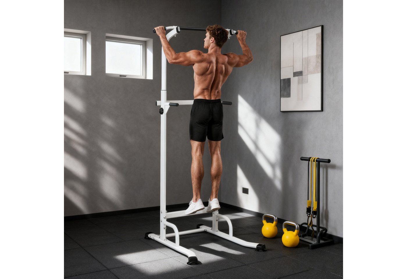 SPORTNOW Kraftstation Klimmzugstange mit Stahlrahmen, 0 Gewichtsblöcke (Set, 1-tlg., 1x Power Tower Dip-Station), 12-fach höhenverstellbar, bis 120 kg