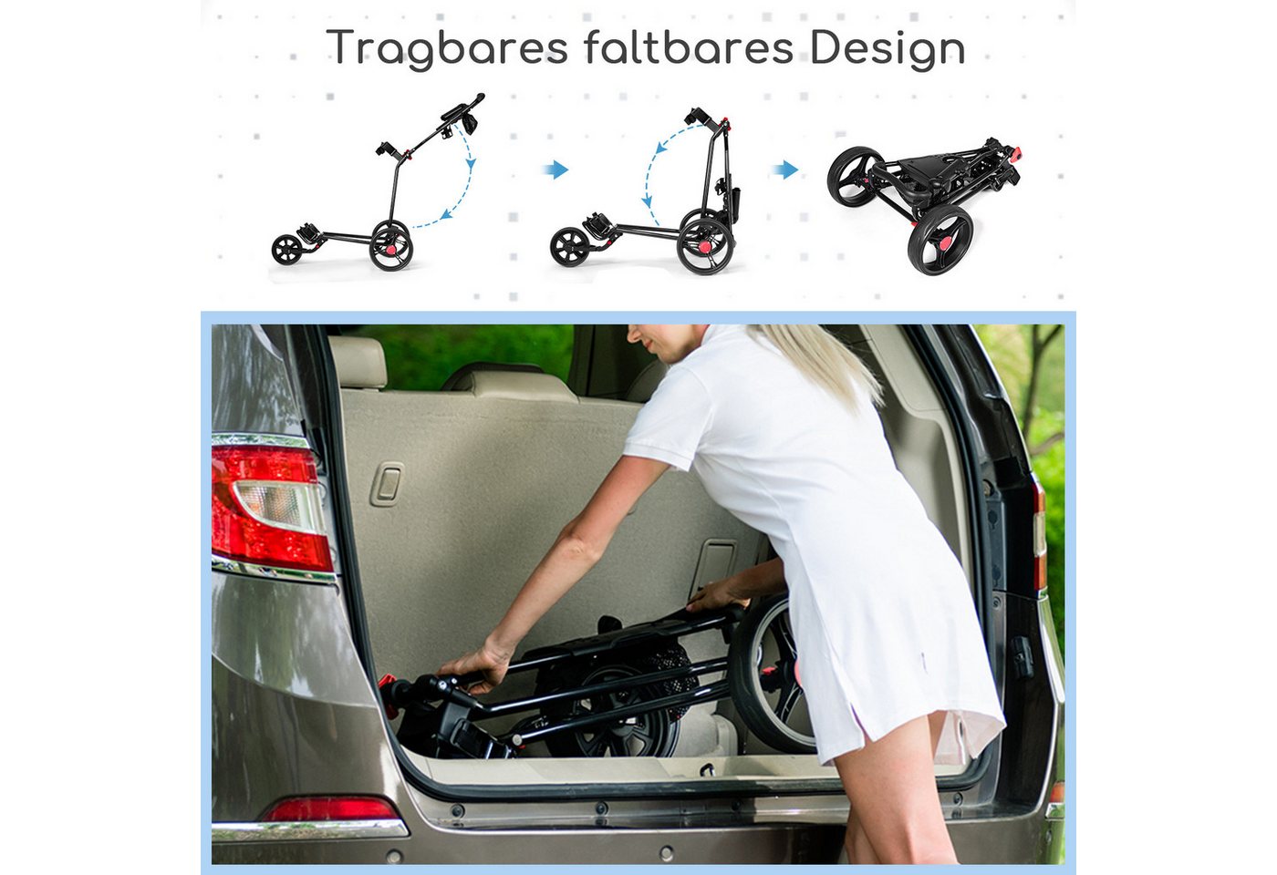 COSTWAY Golftrolley Golfwagen, mit Schirm-, Tassen- und Telefonhalter