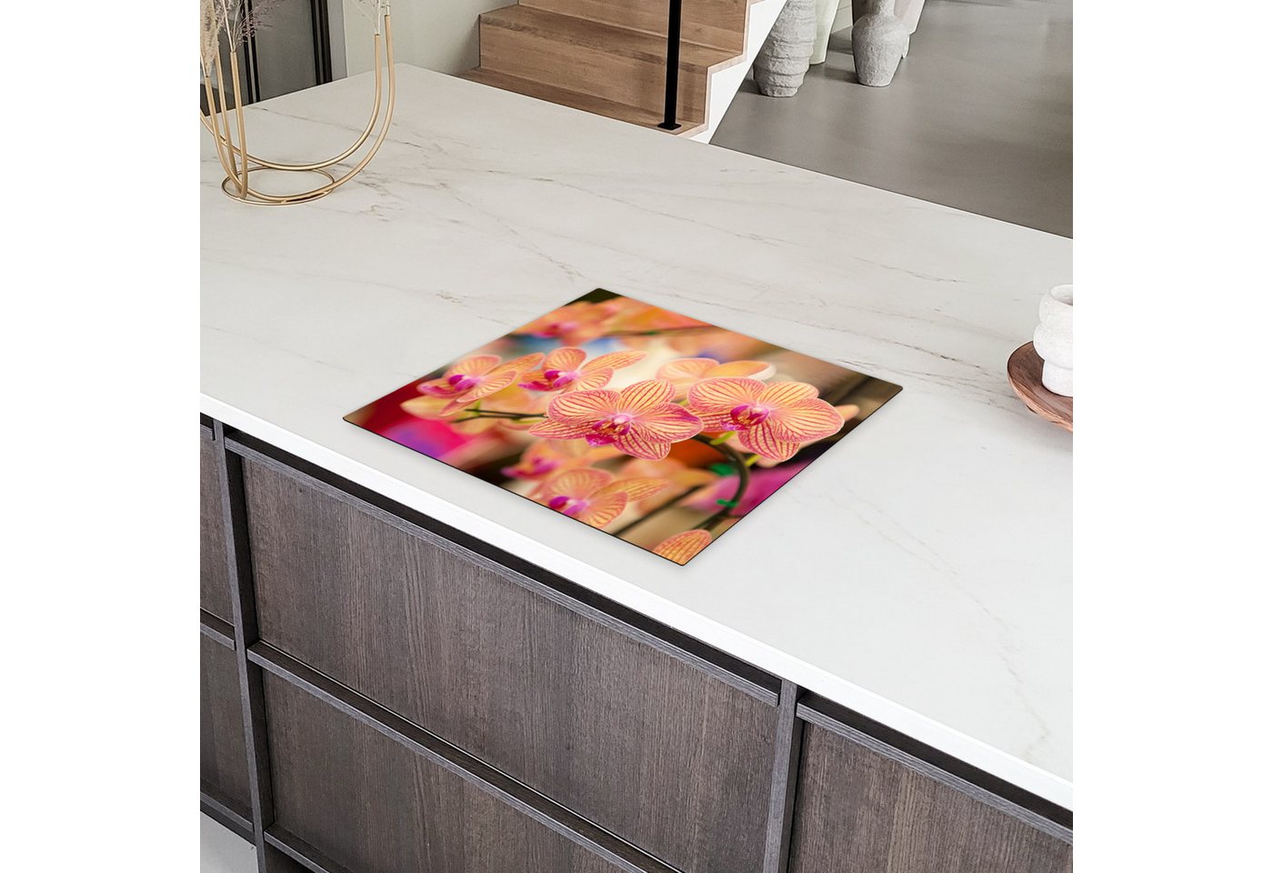 MuchoWow Herd-Abdeckplatte Pflanze - Orchidee - Blumen - Rosa - Flora, Vinyl, (1 tlg), Abdeckplatte für Ceranfeld, Herd Inductionsmatte, 57.6x51.6 cm