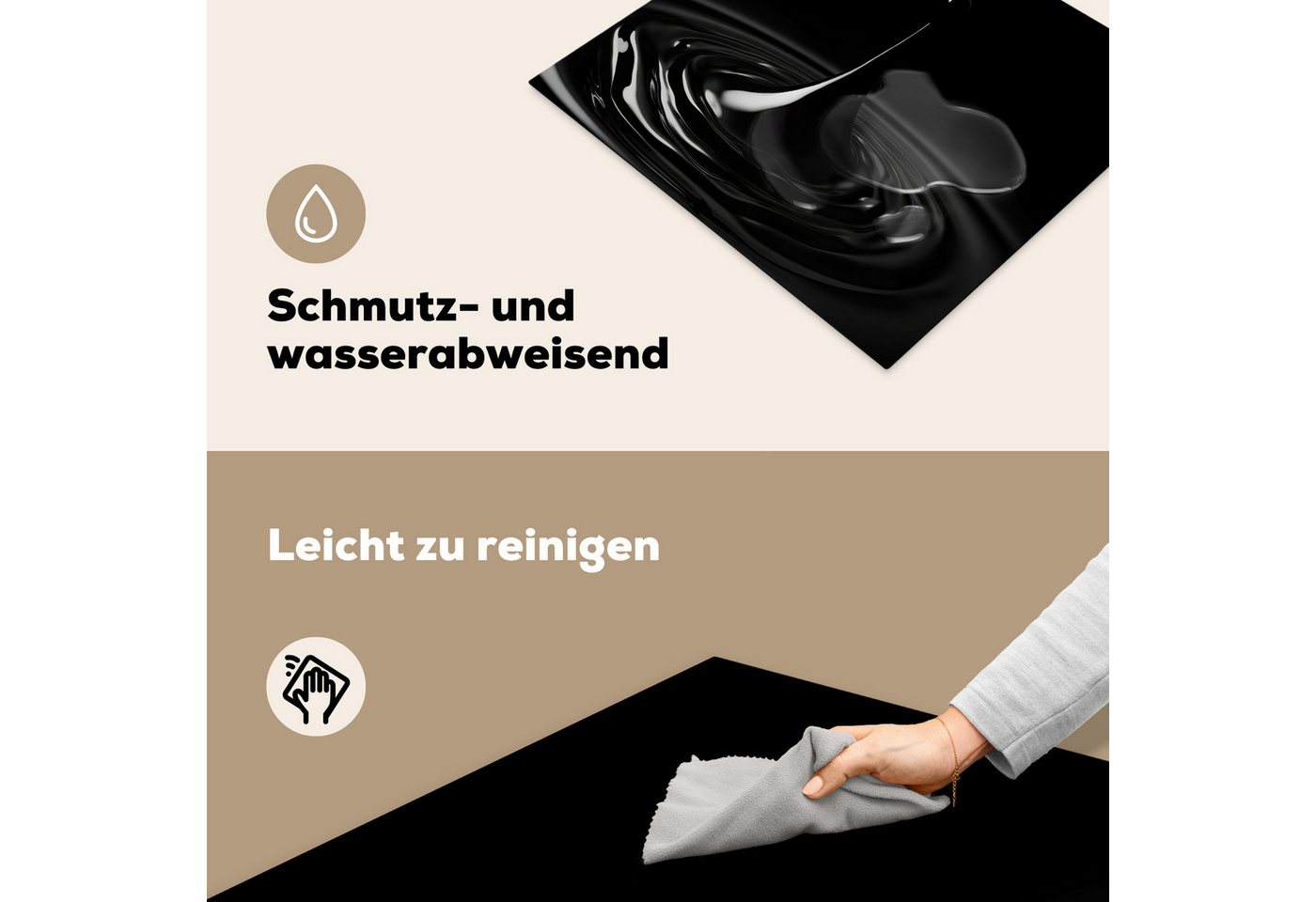 MuchoWow Herd-Abdeckplatte Schwarz - Wasser - Tropfen, Vinyl, (1 tlg), Ceranfeldabdeckung Küche, Herdabdeckplatte Einteilig, 60x52 cm