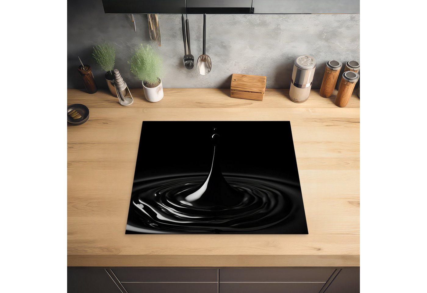 MuchoWow Herd-Abdeckplatte Schwarz - Wasser - Tropfen, Vinyl, (1 tlg), Ceranfeldabdeckung Küche, Herdabdeckplatte Einteilig, 60x52 cm Bild 4