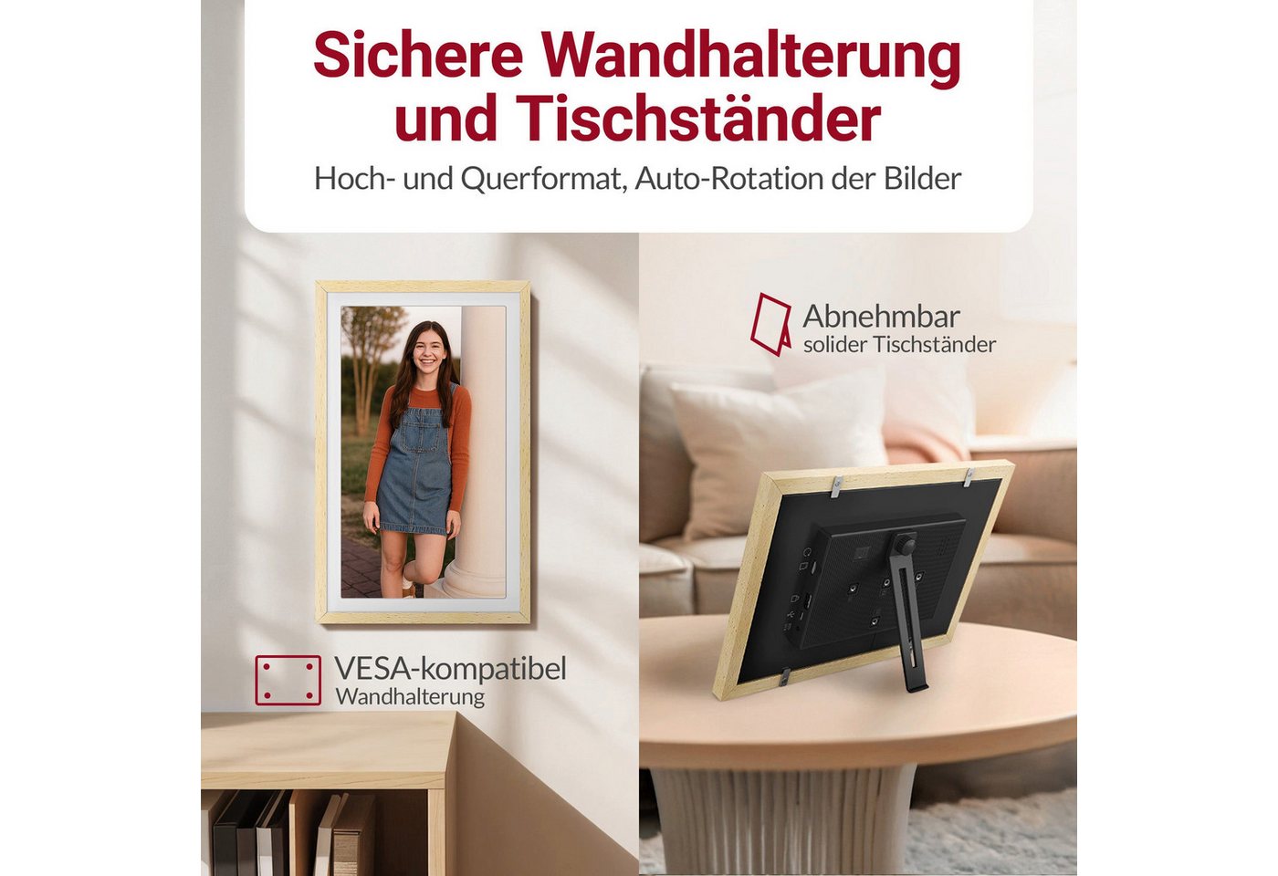 Xoro CPF 14PF -14 Zoll mit App-Steuerung Digitaler Bilderrahmen (35,56 cm/14 ", 1920 × 1080 Pixel, 32 GB, Full‑HD‑Touchdisplay mit WLAN und Bildrotation) Bild 2