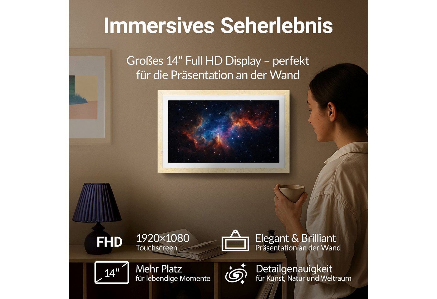 Xoro CPF 14PF -14 Zoll mit App-Steuerung Digitaler Bilderrahmen (35,56 cm/14 ", 1920 × 1080 Pixel, 32 GB, Full‑HD‑Touchdisplay mit WLAN und Bildrotation) Bild 3