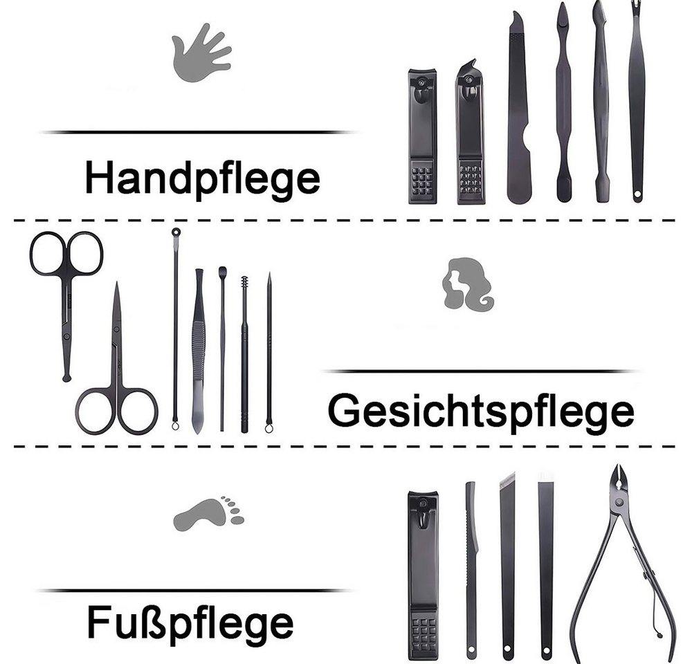 TUWENA Maniküre-Pediküre-Set 18 Stück Nagel Clippers Maniküre Set, Pflege Pediküre Pflege Kit, 18-tlg. Bild 3