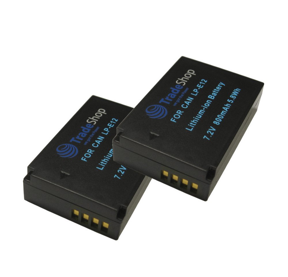 Trade-Shop 2x Akku passend für Canon LP-E12 LPE12 EOS 100 100D M M2 M10 M50 M100 Kamera-Akku Li-Ion 800 mAh (7,4 V)