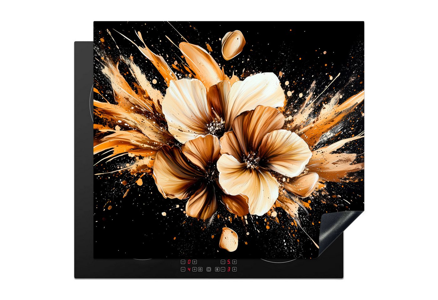 MuchoWow Herd-Abdeckplatte Blumen - Gold - Graffiti - Schwarz - Abstrakt, Vinyl, (1 tlg), Cerankochfeld Abdeckung, Herd Abdeckplatten Vinyl, 58x51 cm Bild 2
