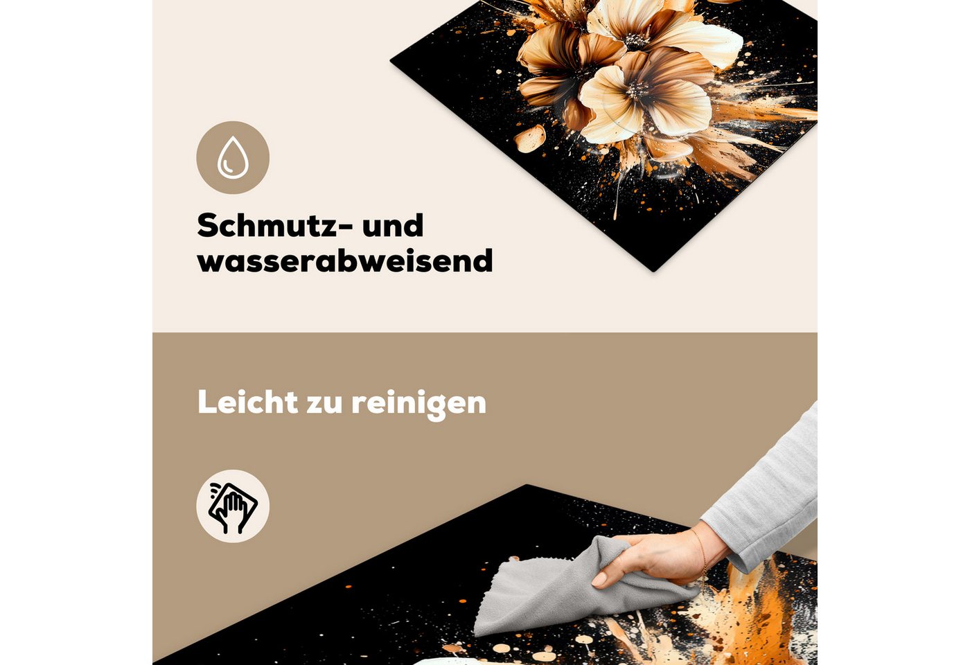MuchoWow Herd-Abdeckplatte Blumen - Gold - Graffiti - Schwarz - Abstrakt, Vinyl, (1 tlg), Cerankochfeld Abdeckung, Herd Abdeckplatten Vinyl, 58x51 cm Bild 4