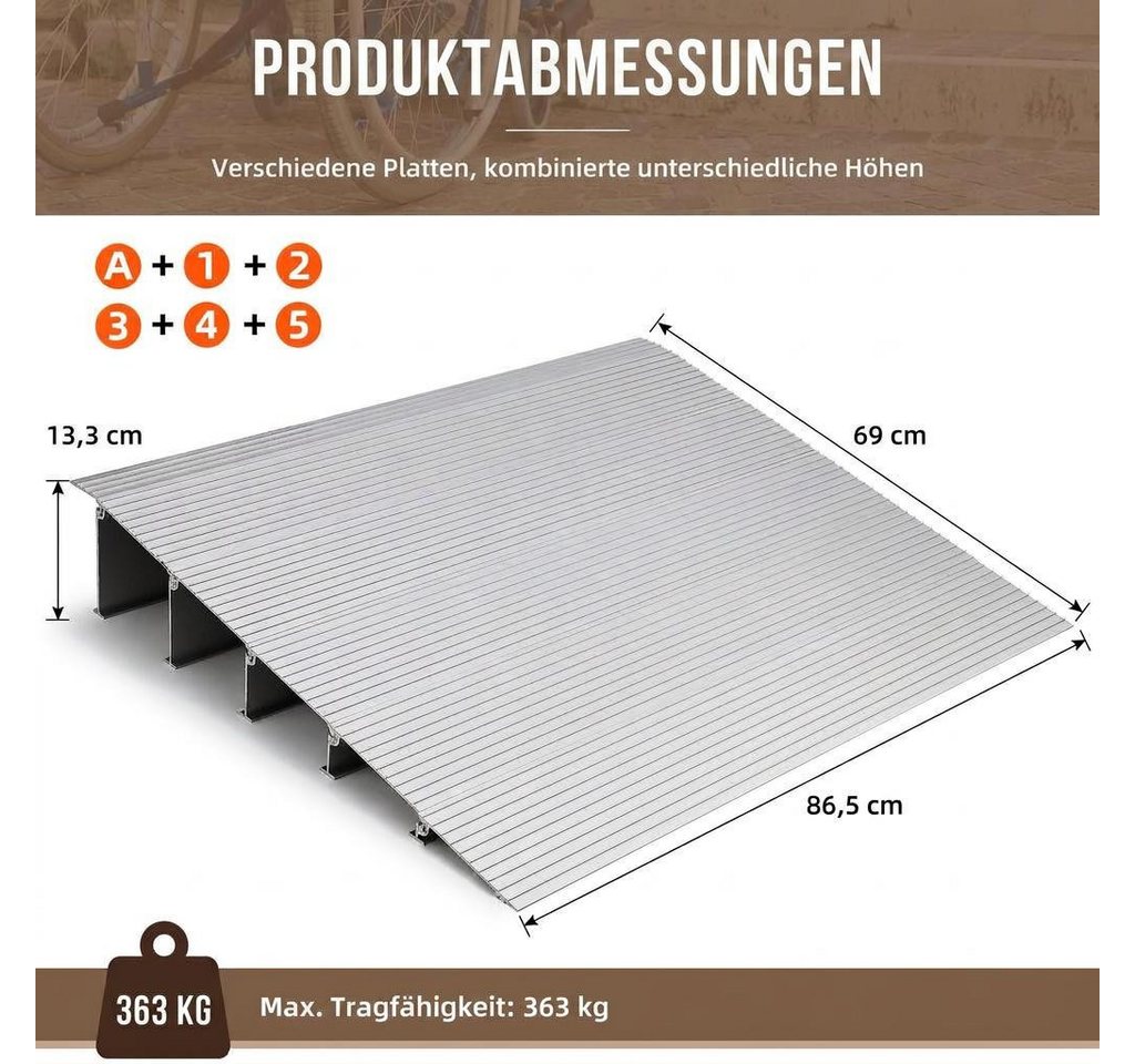 GarveeMore Auffahrrampe 5-teilige modulare Aluminium-Schwellenrampe bis 317kg Traglast (5-St), rutschfest wetterfest, mobil für Rollstuhl & Scooter Bild 5