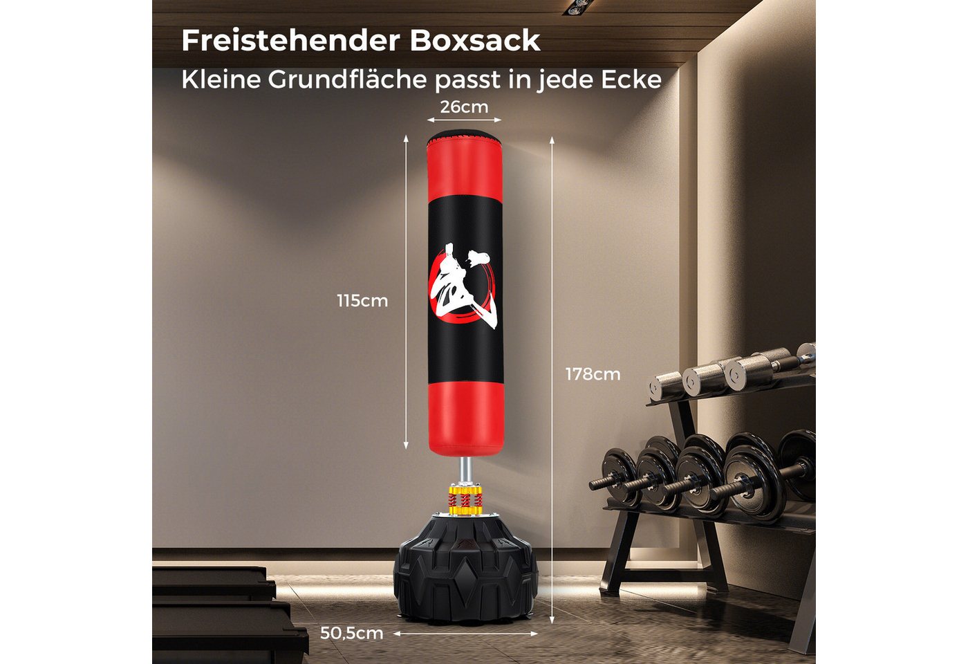 COSTWAY Standboxsack, Freistehender Boxsack mit befüllbarem Sockel, 178