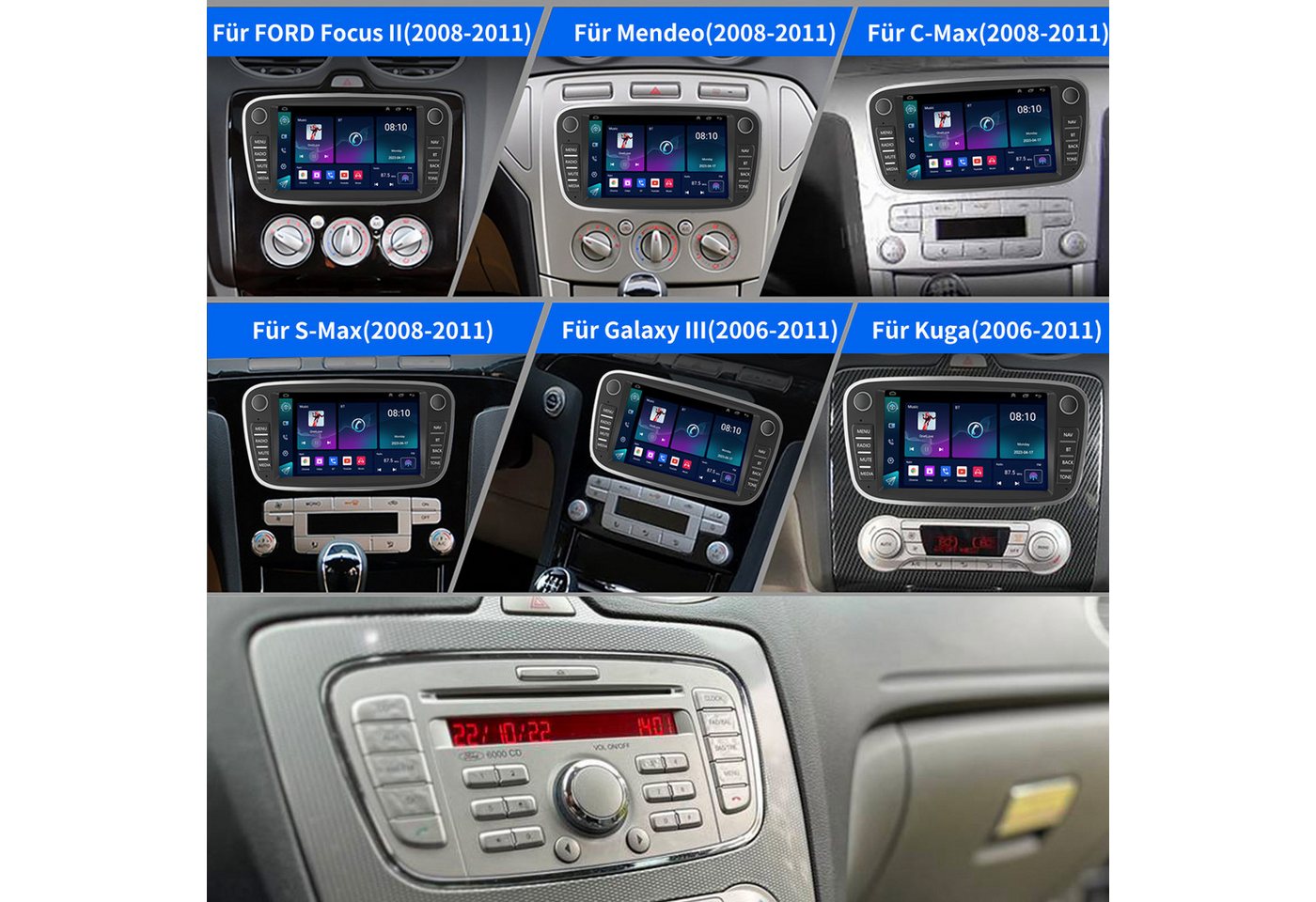 ESSGOO DAB+ autoradio Carplay Android15 Für Ford Focus 2 S-Max Mondeo GPS NAV Autoradio (RDS, 4+64GB(optional), Digitalradio (DAB), BT 4.1, FM, GPS, WIFI, SWC, Carplay Android Auto Bluetooth EQ USB GPS Navi WIFI Touchscreen) Bild 2
