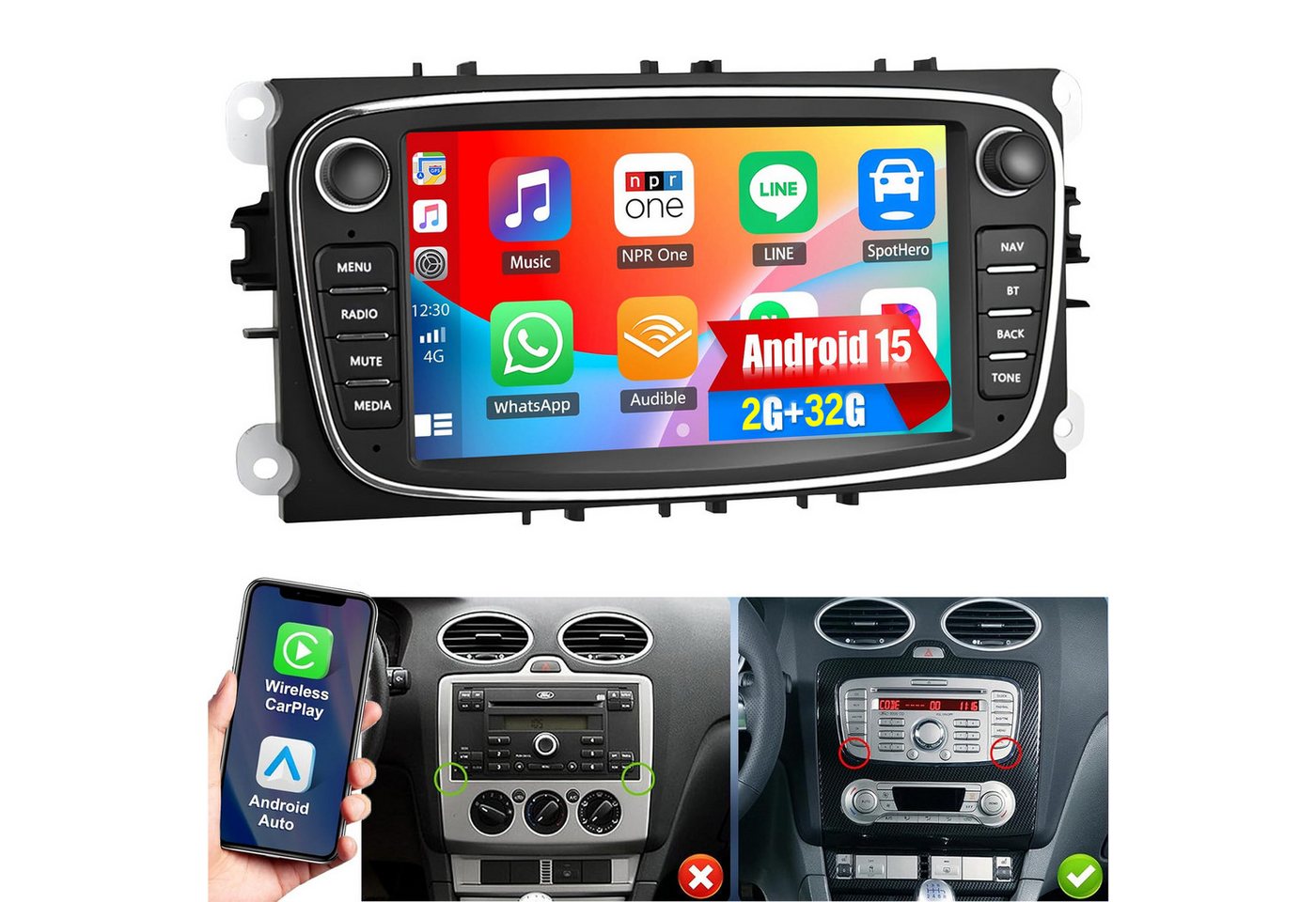 ESSGOO DAB+ autoradio Carplay Android15 Für Ford Focus 2 S-Max Mondeo GPS NAV Autoradio (RDS, 4+64GB(optional), Digitalradio (DAB), BT 4.1, FM, GPS, WIFI, SWC, Carplay Android Auto Bluetooth EQ USB GPS Navi WIFI Touchscreen) Bild 3