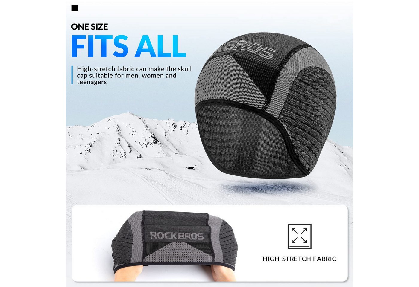 ROCKBROS Unterhelmmütze Warm Fahrradmütze, Atmungsaktive Laufmütze Sport Funktionsmütze Schützt Ihre Ohren Bild 4