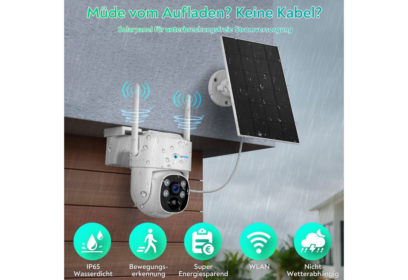 LUVISION Überwachungskamera W601 (Außenbereich, 1-tlg., Kabellose WLAN Solar PTZ Funk Überwachungskamera, 4MP, Mikrofon, KI, Bewegungserkennung, Gegensprechfunktion, Solarpanel, Akku Batterie)