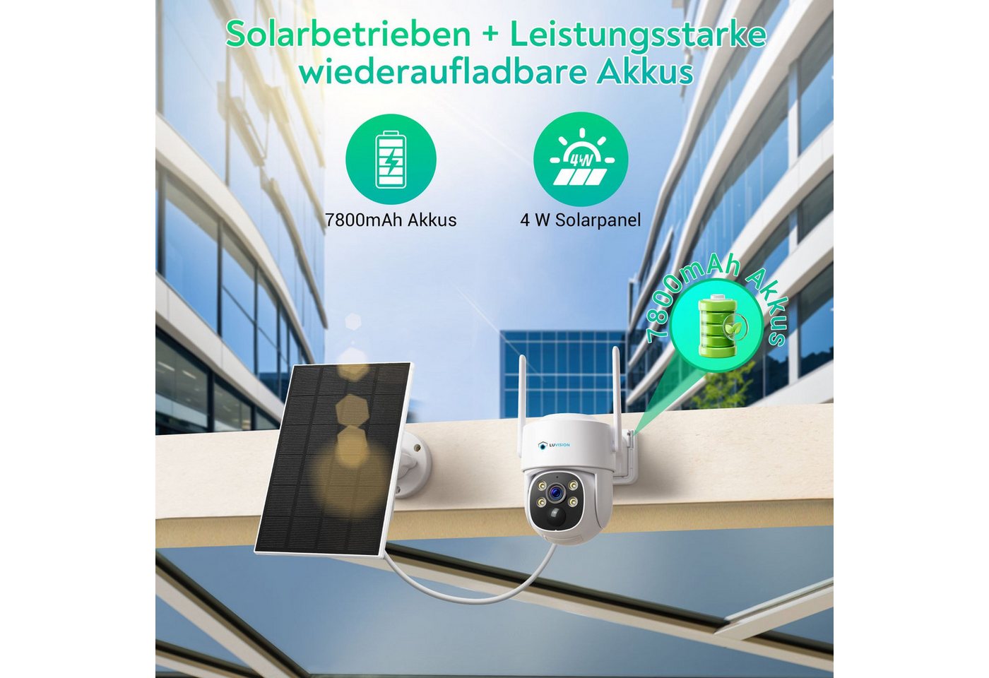 LUVISION Überwachungskamera W601 (Außenbereich, 1-tlg., Kabellose WLAN Solar PTZ Funk Überwachungskamera, 4MP, Mikrofon, KI, Bewegungserkennung, Gegensprechfunktion, Solarpanel, Akku Batterie) Bild 2