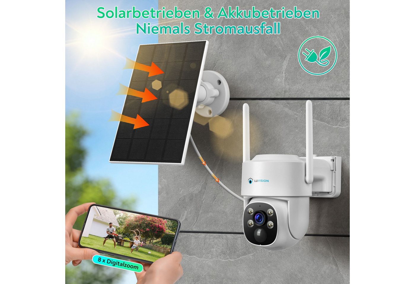 LUVISION Überwachungskamera W601 (Außenbereich, 1-tlg., Kabellose WLAN Solar PTZ Funk Überwachungskamera, 4MP, Mikrofon, KI, Bewegungserkennung, Gegensprechfunktion, Solarpanel, Akku Batterie) Bild 3