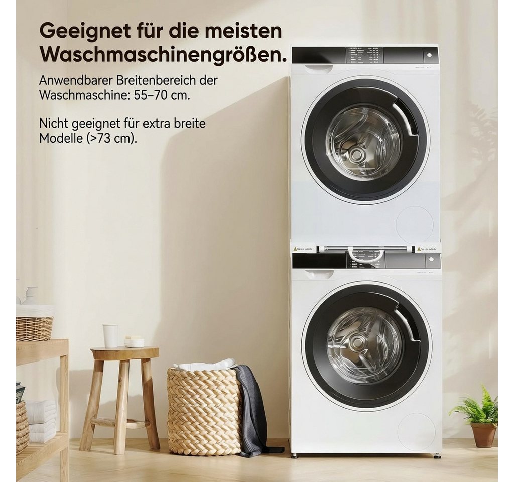 BBG Zwischenbaurahmen Verstellbarer Waschmaschinen-Zwischenbaurahmen aus Edelstahl 54–73 cm (1-St., universell kompatibler Verbindungsrahmen), für Waschmaschine & Trockner, stabile Stapelhilfe mit Klicksystem