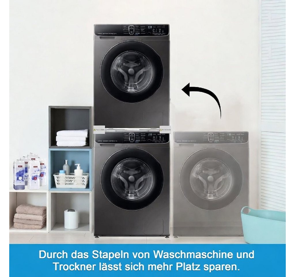 BBG Zwischenbaurahmen Verstellbarer Waschmaschinen-Zwischenbaurahmen aus Edelstahl 54–73 cm (1-St., universell kompatibler Verbindungsrahmen), für Waschmaschine & Trockner, stabile Stapelhilfe mit Klicksystem Bild 4
