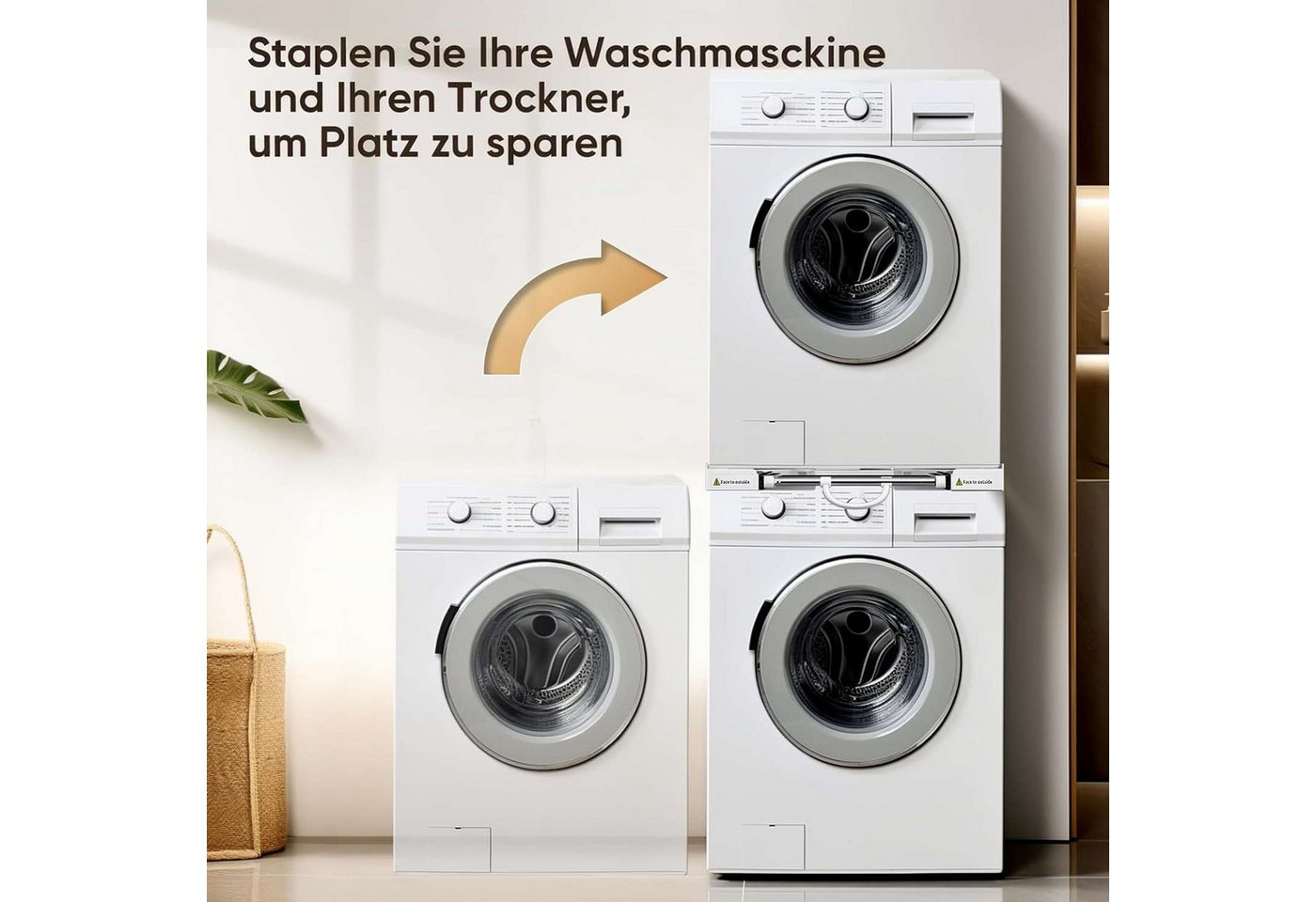 BBG Zwischenbaurahmen Verstellbarer Waschmaschinen-Zwischenbaurahmen aus Edelstahl 54–73 cm (1-St., universell kompatibler Verbindungsrahmen), für Waschmaschine & Trockner, stabile Stapelhilfe mit Klicksystem Bild 5