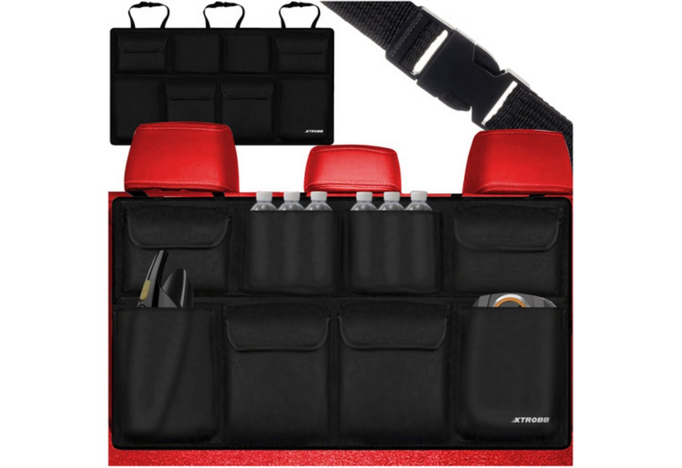 XTROBB Auto-Rückenlehnentasche Autositz Organizer Rückenlehne Kofferraum Organizer 8 Taschen Schwarz (Autositz Organizer für Rückenlehne mit 8 Aufbewahrungstaschen, Autositz Organizer, Rückenlehnen Organizer), 8 Taschen, wasserabweisend, faltbar, universelle Passform