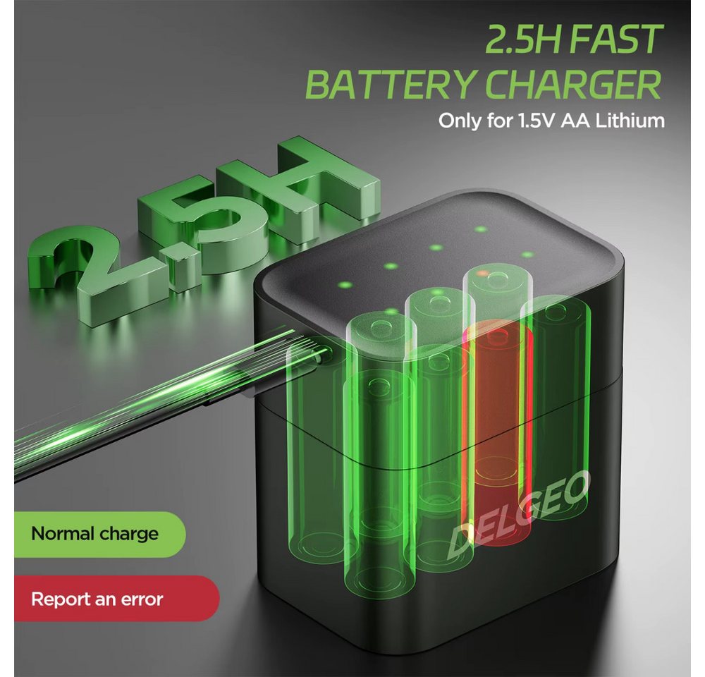 Athlix AA Lithium-Ionen Akku-Set mit Ladeetui Ersatzakkus Aufladbar Akkupacks (1,5 V, 8 St), Schutz vor Auslaufen, Perfekt für Vielnutzer