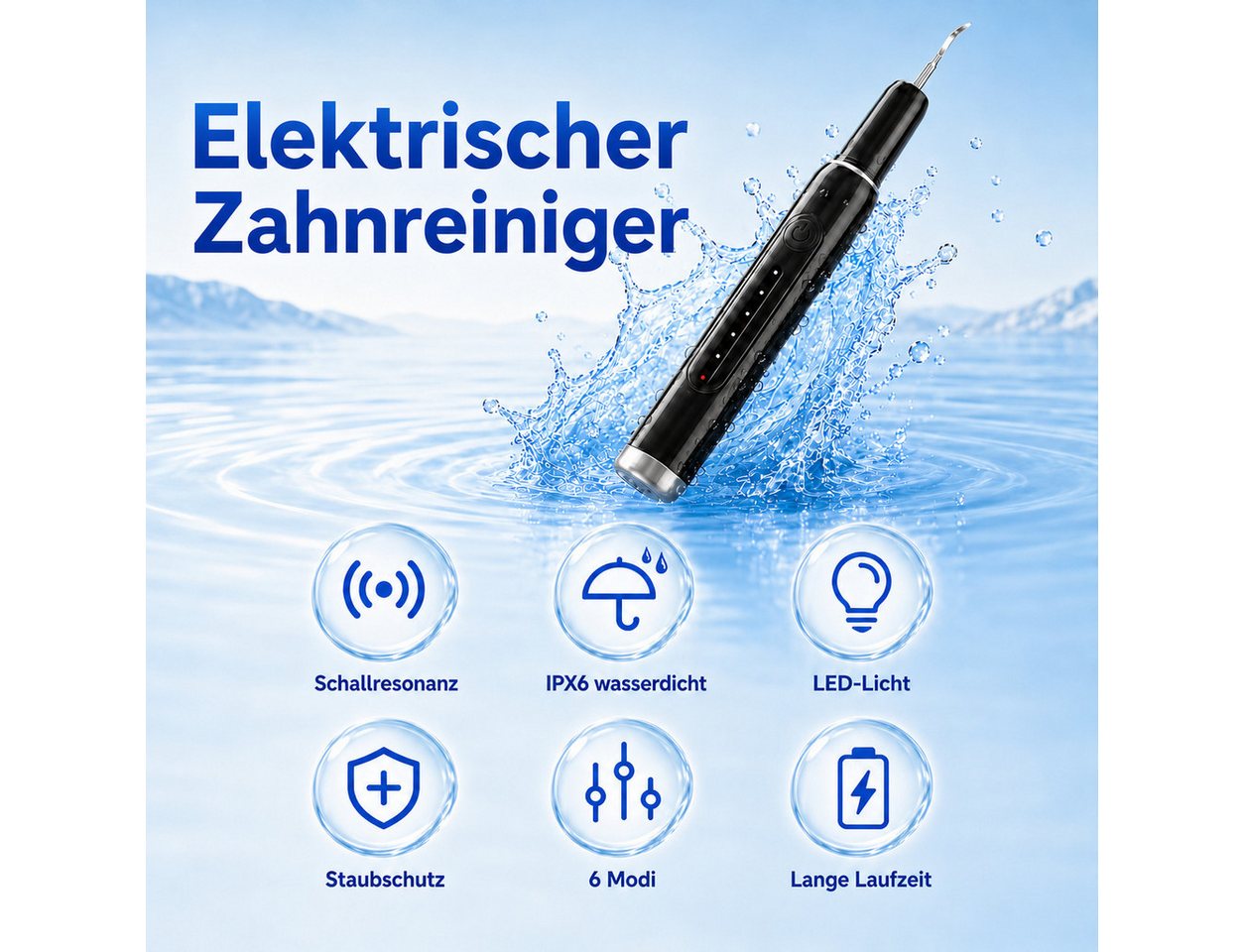 SOFTWEARY Mundpflegecenter Zahnpflege-Set, Ultraschall Zahnsteinentferner, Zahnreiniger, Plaque-Fleckenentfernung, 6 Modi und 2 Aufsätzen, IPX6