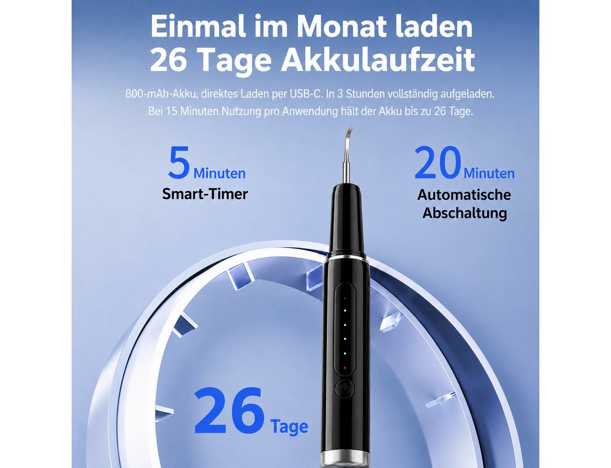 SOFTWEARY Mundpflegecenter Zahnpflege-Set, Ultraschall Zahnsteinentferner, Zahnreiniger, Plaque-Fleckenentfernung, 6 Modi und 2 Aufsätzen, IPX6 Bild 4