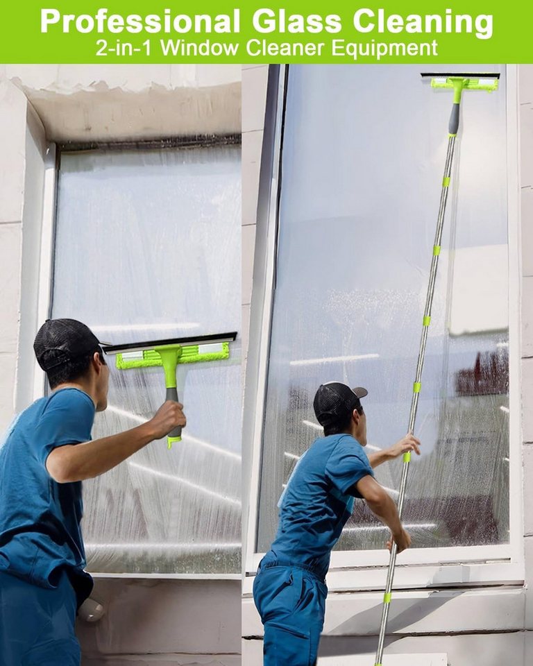 FANNOU Fensterreiniger Fensterwischer Teleskop 4.5m, 2 in 1 Profi Extra Lange, 180° Drehbarer Kopf Fensterwischer Abzieher Set für Hohe Fenster Bild 3