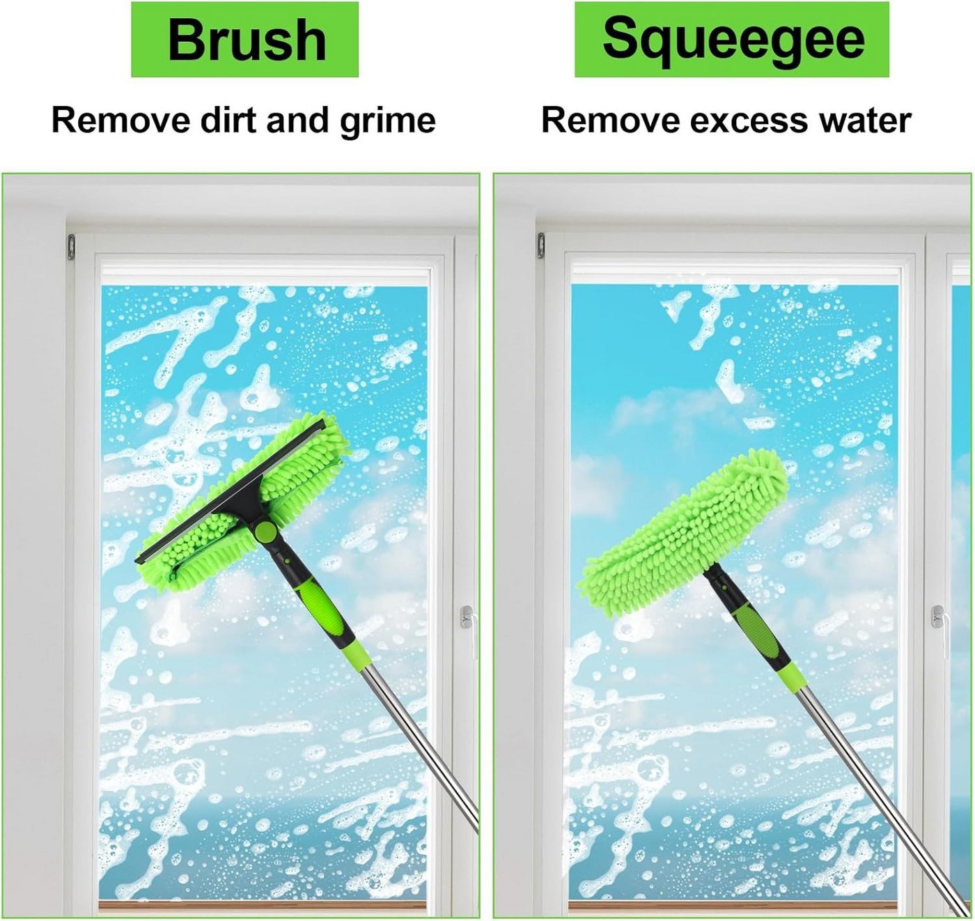 FANNOU Fensterreiniger Fensterwischer Teleskop 4.5m, 2 in 1 Profi Extra Lange, 180° Drehbarer Kopf Fensterwischer Abzieher Set für Hohe Fenster Bild 4