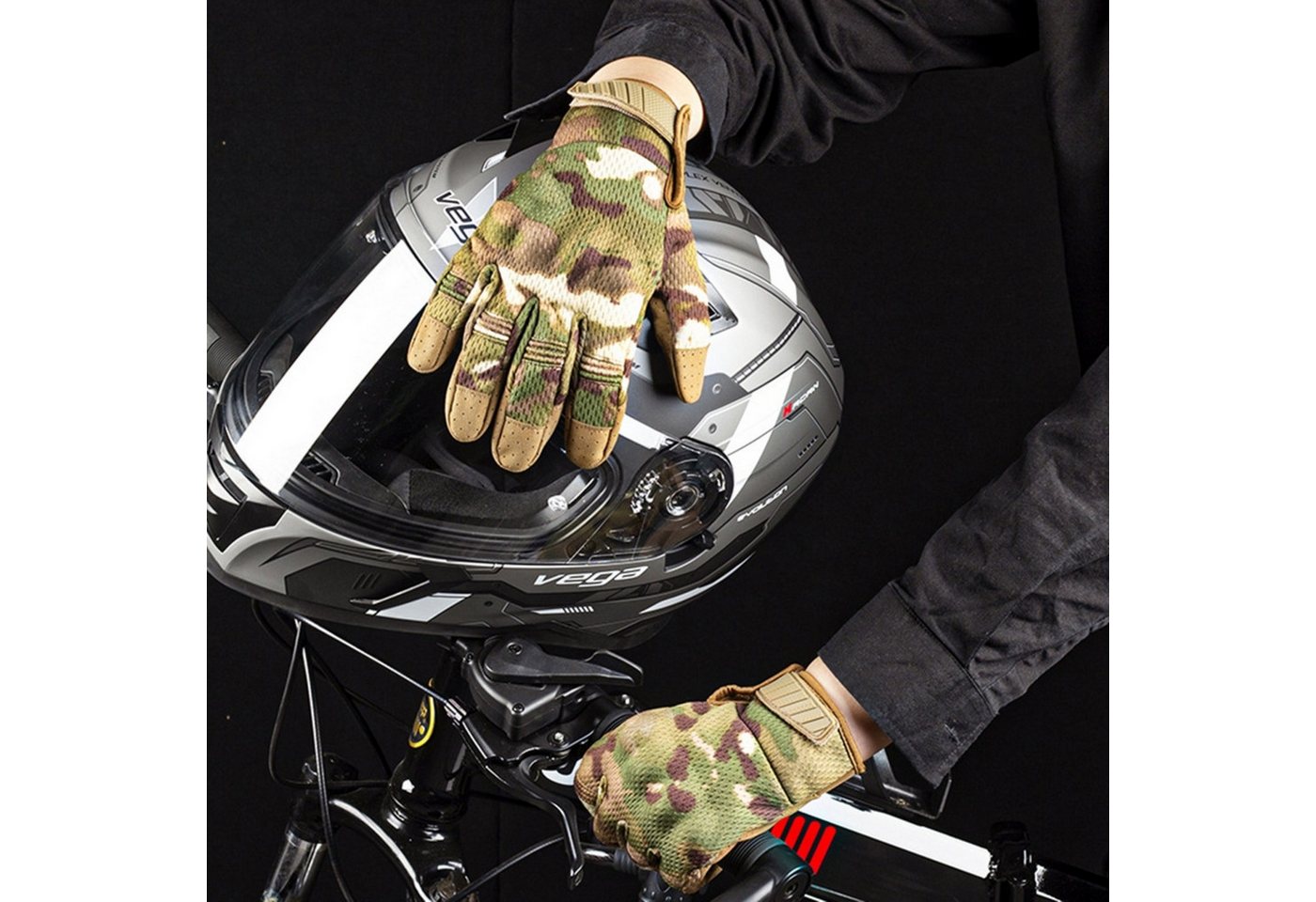 Foxter Sport Multisporthandschuhe Outdoor Handschuhe Touchscreen Sporthandschuhe Camo rutschhem (1 Paar Handschuhe Outdoor Sporthandschuhe Touchscreen rutschfest, Outdoor Handschuhe 1 Paar Touchscreen rutschfest Camo Sport Set) Touchscreen rutschfest atmungsaktiv verstellbar robuste Materialien