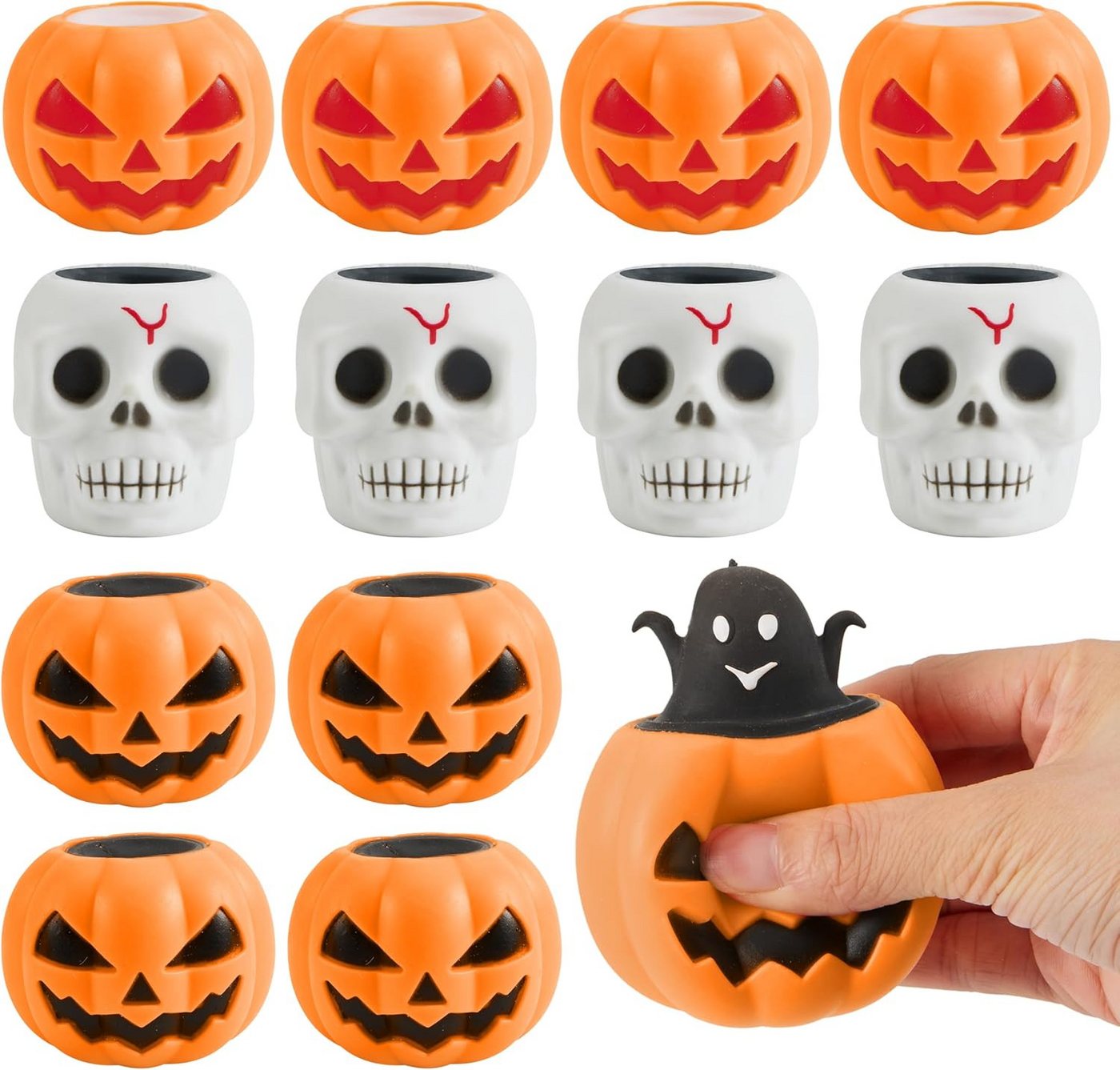JOYIN Anti-Stress-Ball JOYIN 12 Stk. Halloween Quetschspielzeug, Kürbis Skelett Geist