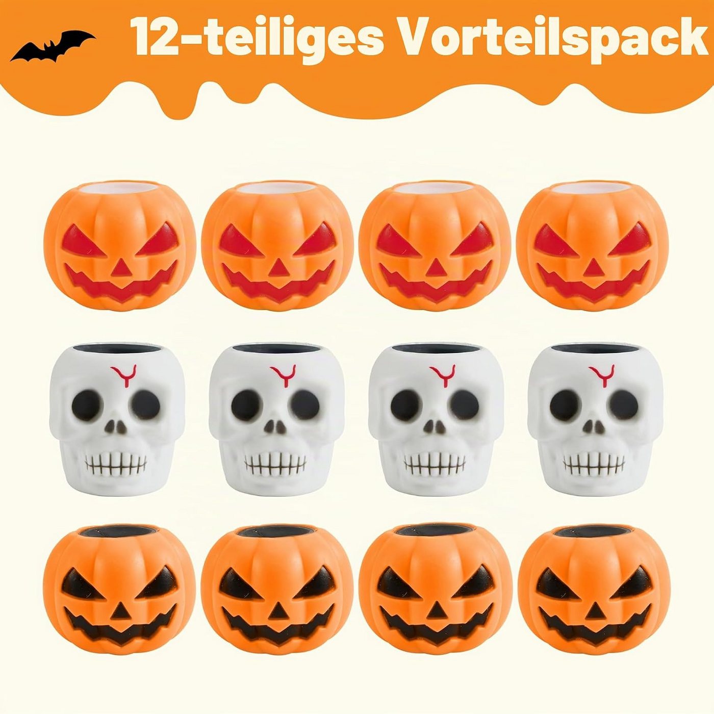 JOYIN Anti-Stress-Ball JOYIN 12 Stk. Halloween Quetschspielzeug, Kürbis Skelett Geist Bild 3
