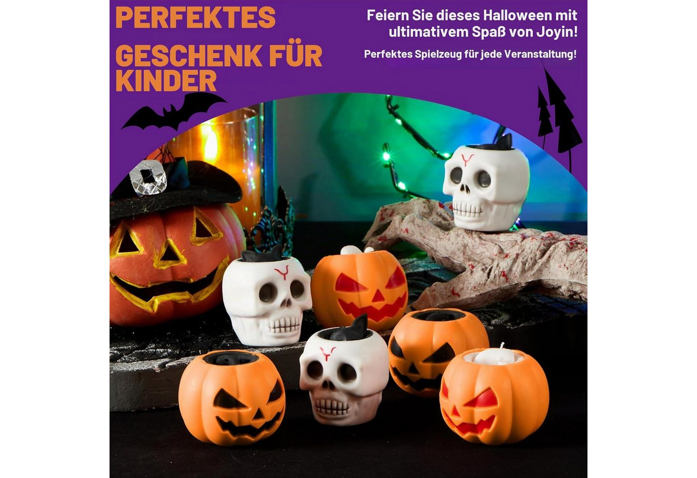 JOYIN Anti-Stress-Ball JOYIN 12 Stk. Halloween Quetschspielzeug, Kürbis Skelett Geist Bild 5