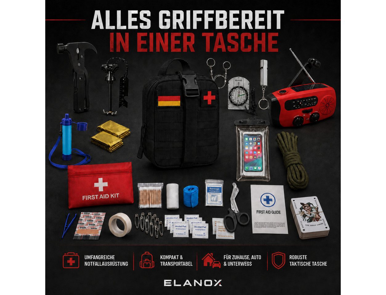 ELANOX Erste-Hilfe-Set ELANOX Survival mit Kurbelradio und Erste-Hilfe-Set Werkzeug Bild 5