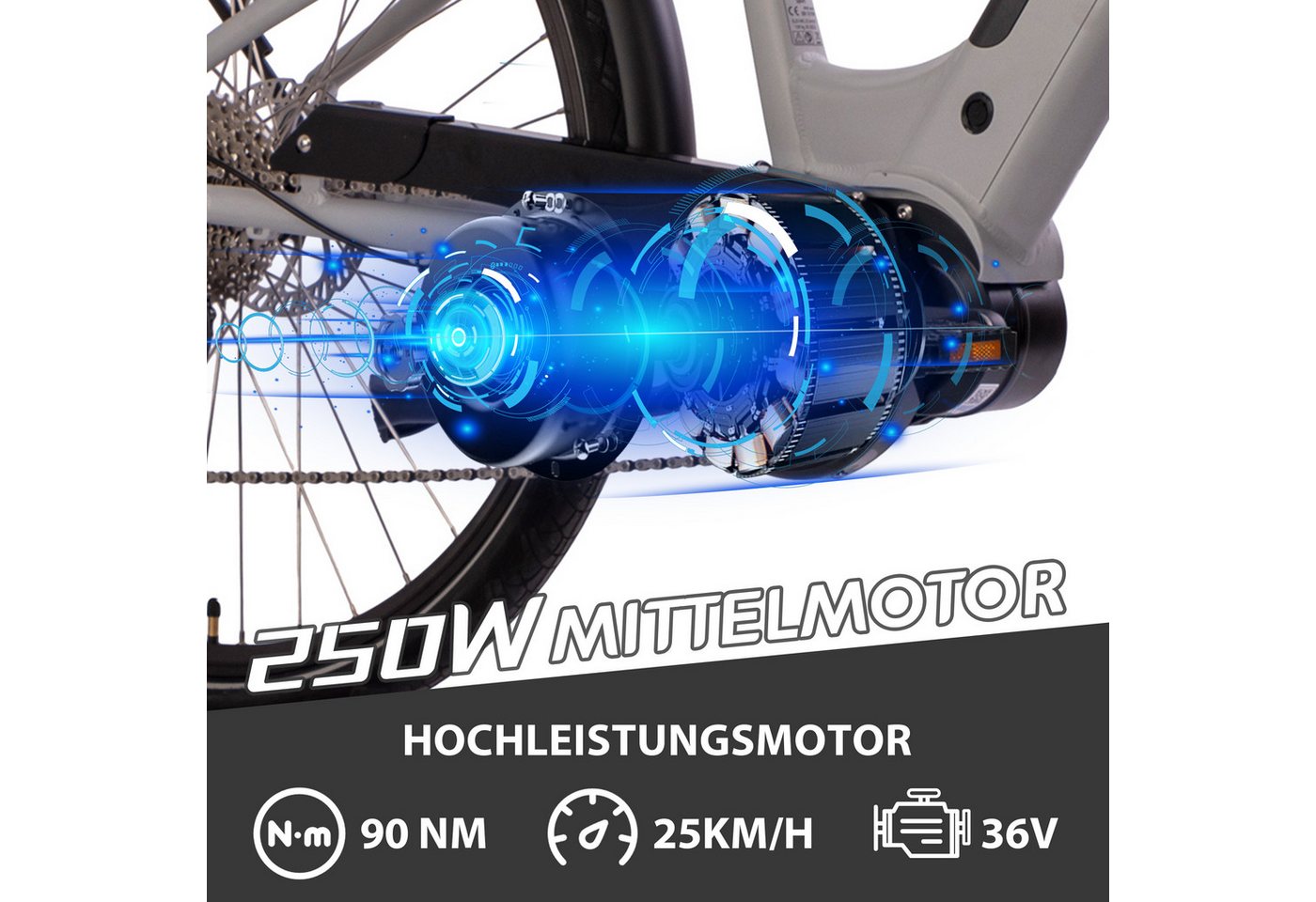 SAXXX E-Bike Trekkingrad 28 Zoll, 90 Nm Mittelmotor, bis zu 110 km Reichweite, 10 Gang SHIMANO Deore Schaltwerk, Mittelmotor, 522 Wh, (mit abnehmbarem Akku, zu 95 % vormontiert), mit Gepäckträger bis zu 25 kg, hydraulische Scheibenbremsen Bild 3