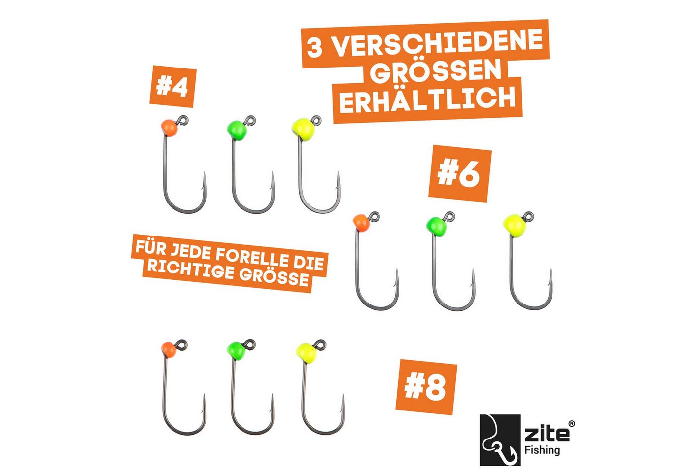 Zite Jighaken Tungsten ProSharp Angelhaken Set 3 Gr. #4, #6, #8 Neon in Sortierbox Bild 2