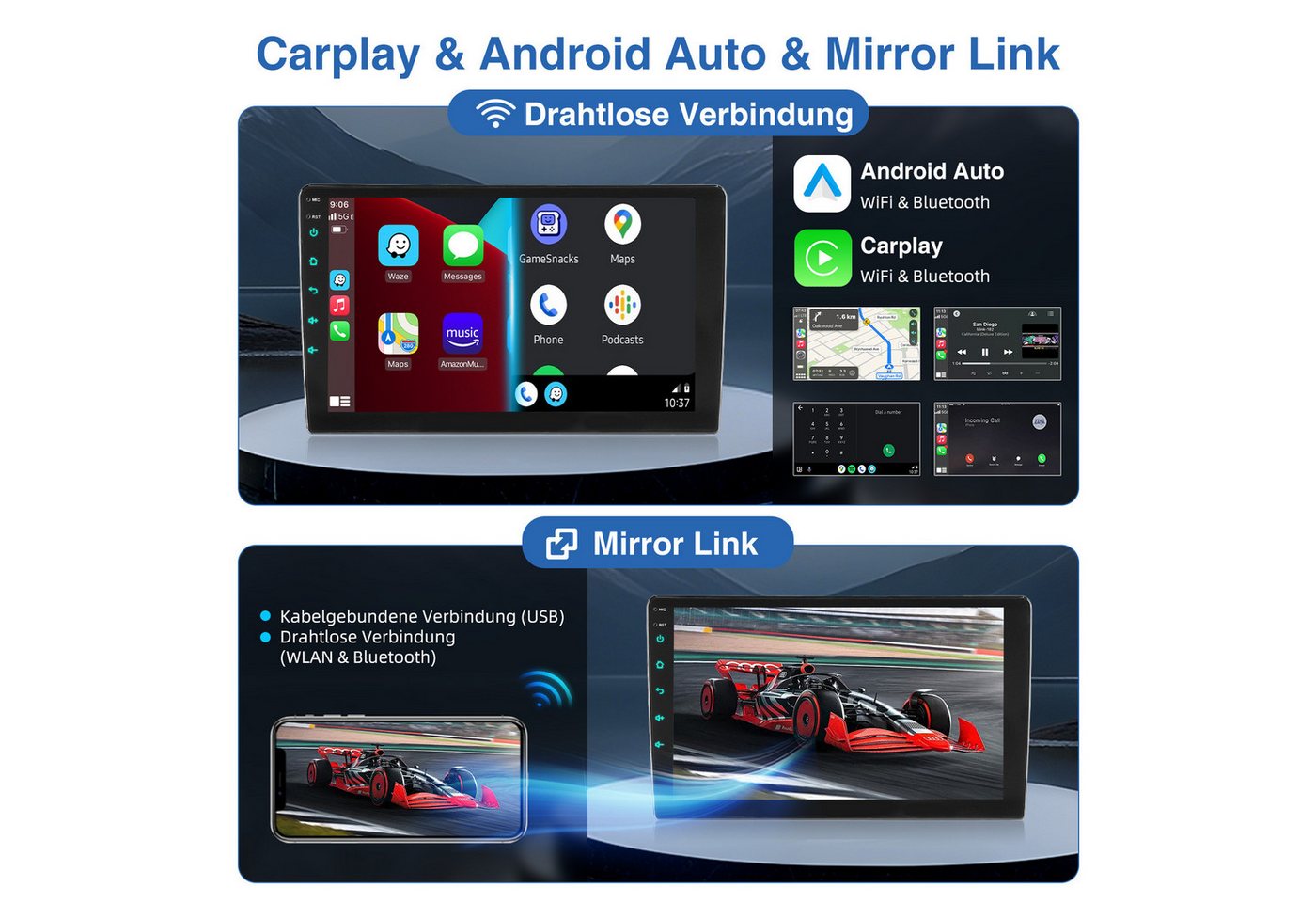 ESSGOO DAB+ Für Ford Fiesta V 2002-08 JD,JH Android15 Autoradio Carplay Navi Autoradio (4+64GB(optional), DAB+ (optional), Touchscreen Mirror Link SWC,FM,RDS,AM,WMA,USB)