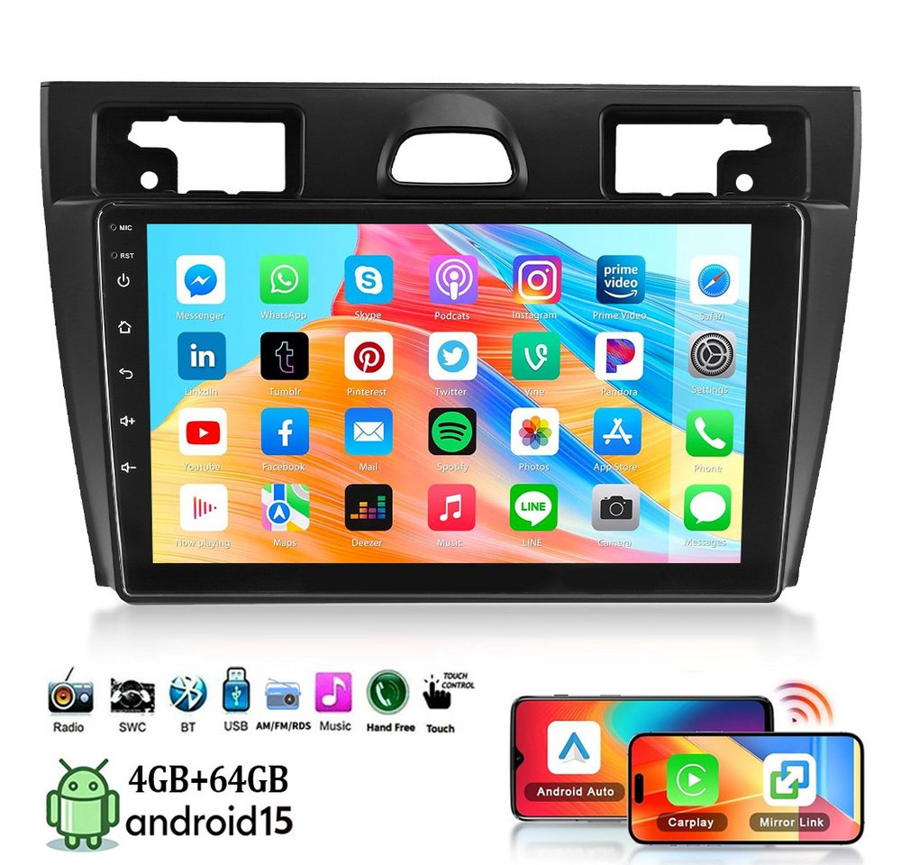 ESSGOO DAB+ Für Ford Fiesta V 2002-08 JD,JH Android15 Autoradio Carplay Navi Autoradio (4+64GB(optional), DAB+ (optional), Touchscreen Mirror Link SWC,FM,RDS,AM,WMA,USB) Bild 3