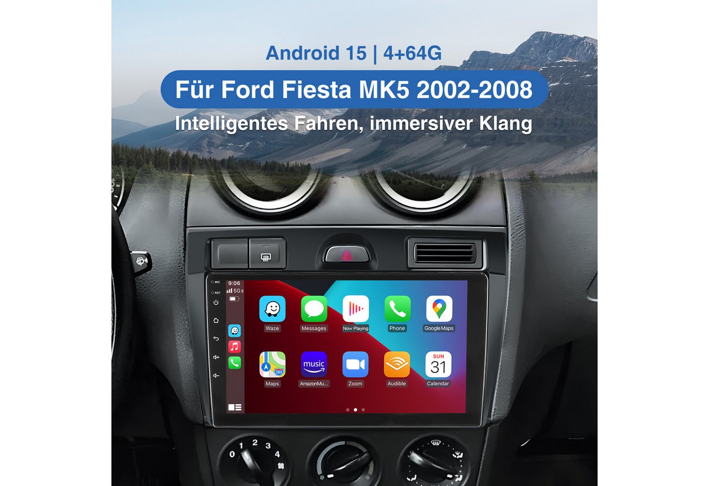ESSGOO DAB+ Für Ford Fiesta V 2002-08 JD,JH Android15 Autoradio Carplay Navi Autoradio (4+64GB(optional), DAB+ (optional), Touchscreen Mirror Link SWC,FM,RDS,AM,WMA,USB) Bild 5